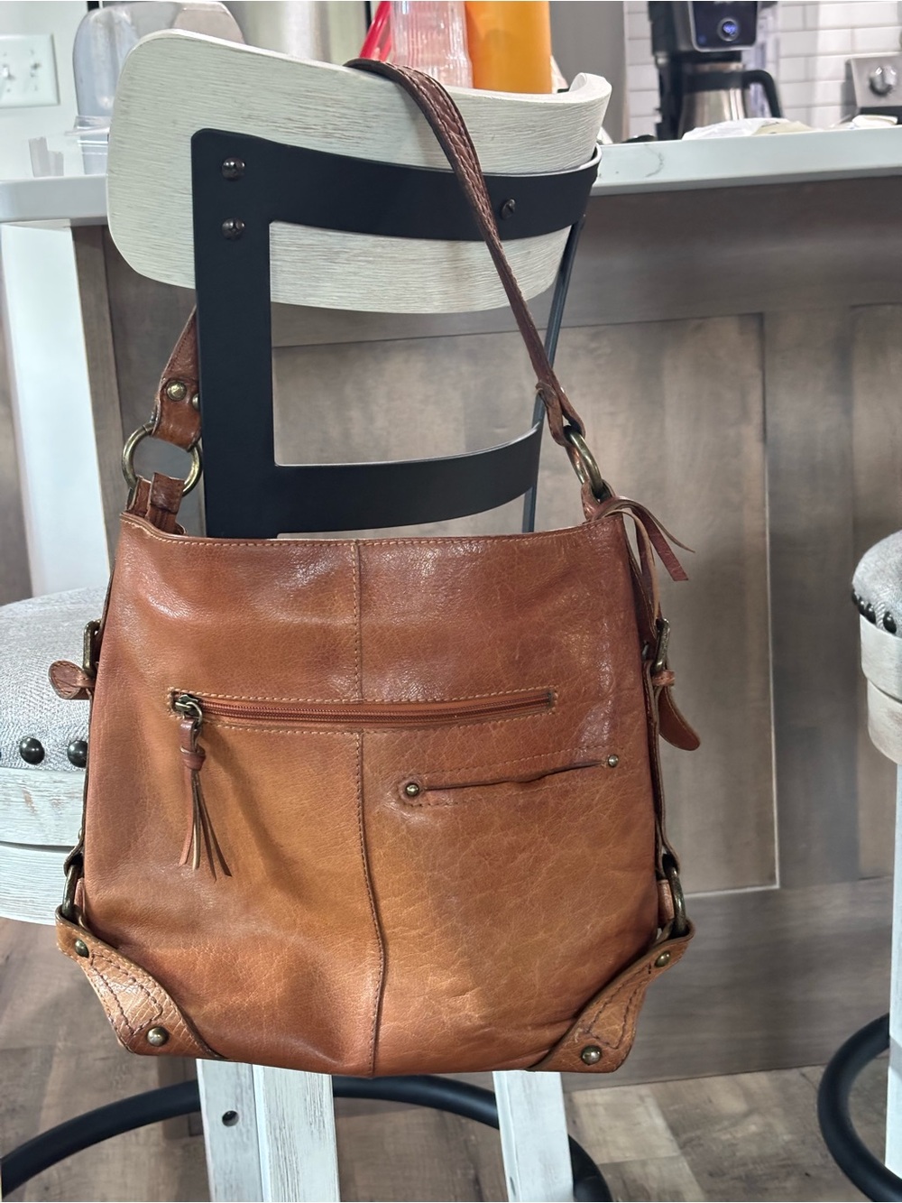 Nino BOSSI Cognac Brown Leather Shoulder Bag